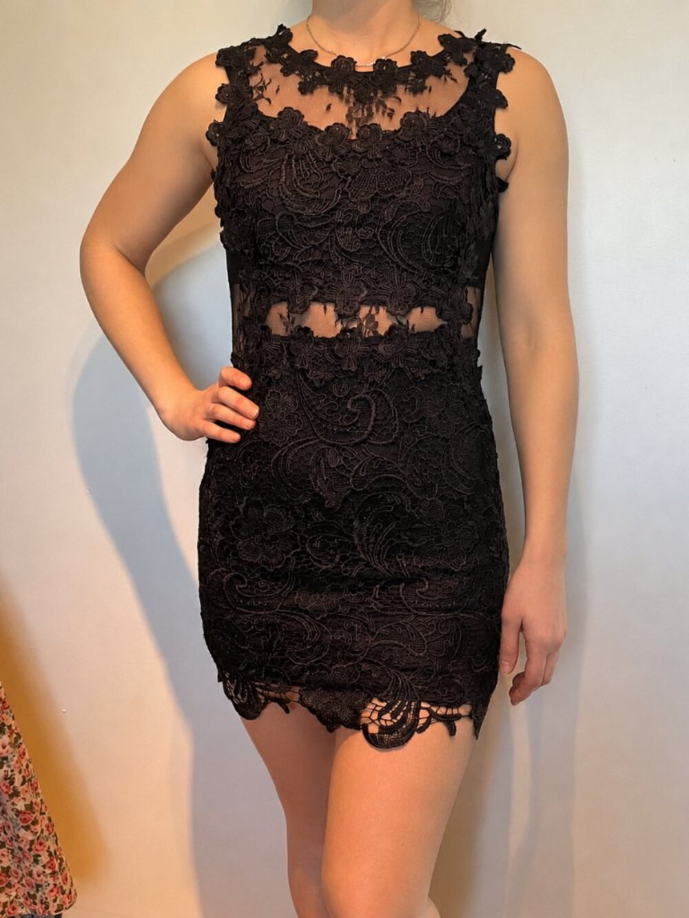 BLACK SHEER LACE DARK ROMANTIC Halloween MINI DRESS SIZE SMALL